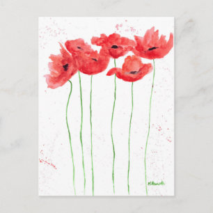 Poppies rood bloemennatuur waterverf rustieke papa briefkaart
