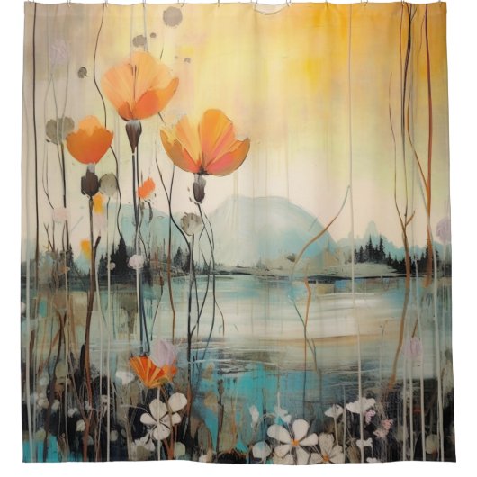 Poppies rood landschap douchegordijn (Voorkant)