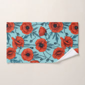 Poppies, rouge et bleu sur le bleu de la piscine (Serviette à main)