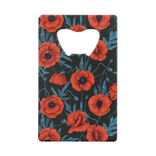 Poppies, rouge et bleu sur noir (Devant)
