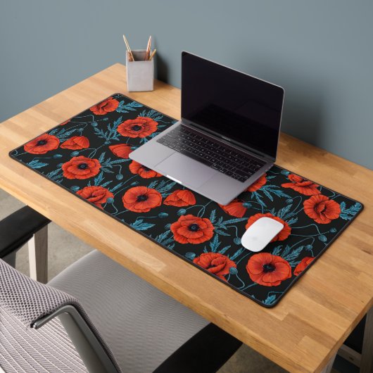 Poppies, rouge et bleu sur noir (Bureau 2)