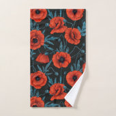 Poppies, rouge et bleu sur noir (Serviette à main)