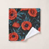 Poppies, rouge et bleu sur noir (Gant de toilette)