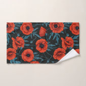 Poppies, rouge et bleu sur noir (Serviette à main)