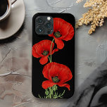 Poppies rouges Colorful Vintage Botanique<br><div class="desc">Un trio de pavots rouges colorés adapté d'une illustration botanique vintage sur un arrière - plan noir contrasté. Ce coque coloré ajoute un look élégant à votre téléphone tout en le protégeant des rayures et de l'usure. Protégez votre téléphone dans un style magnifique.</div>