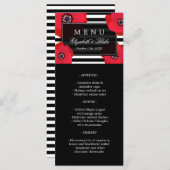 Poppies rouges et bandes noires | Menu de mariage (Devant / Derrière)