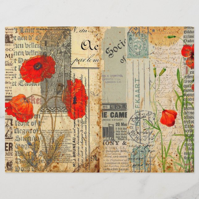 Poppies Scrapbook Papier  Shabby Chic Craft (Voorkant)