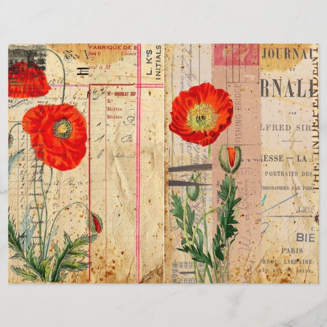  Poppies Shabby Chic Scrapbook Papier (Voorkant)