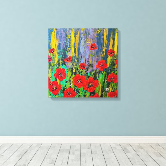 Poppies stretched canvas Print (Insitu (Houten vloer))