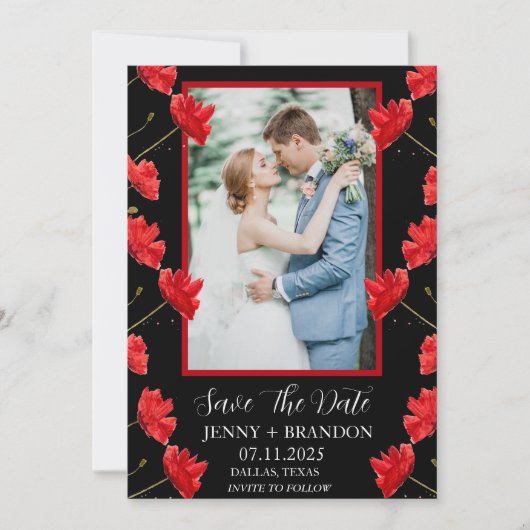 Poppies Waterverf Elegant Rood Bloemen Foto Save The Date (Voorkant)