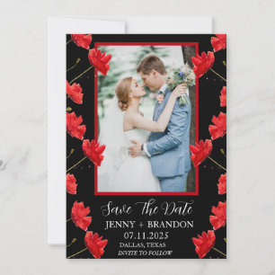 Poppies Waterverf Elegant Rood Bloemen Foto Save The Date