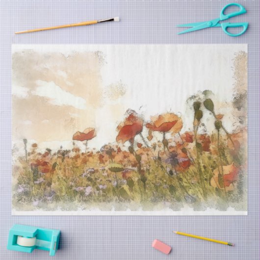 Poppies Waterverf Landscape Decoupage Tissuepapier (Craft)
