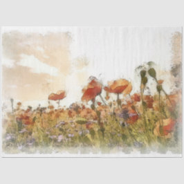 Poppies Waterverf Landscape Decoupage Tissuepapier