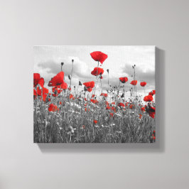 Poppies Zwart, Wit en Rood Canvas Afdruk