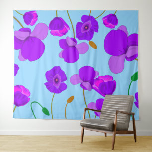 Poppig Lila op bleek-blauwe achtergrond Wandkleed