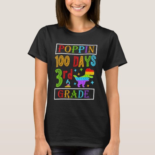 Poppin 100 Days 3rd Grade Dinosaur Elementary Kid  T-shirt (Voorkant)