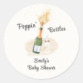 Poppin Bottles Champagne Baby shower Ronde Sticker (Voorkant)