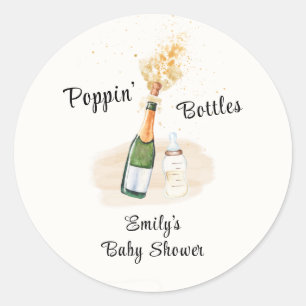 Poppin Bottles Champagne Baby shower Ronde Sticker