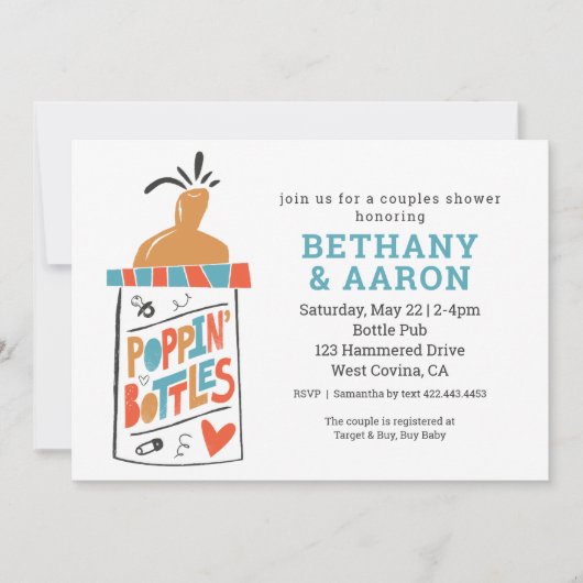 Poppin Bouteilles Couples Baby shower Invitation (Devant)