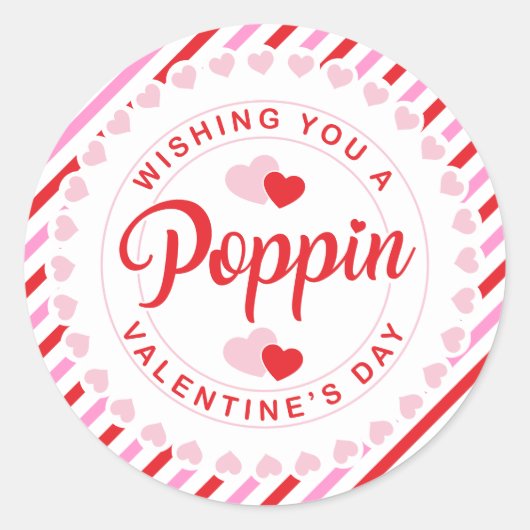 Poppin Valentijnsdag roze en rode streep Ronde Sticker (Voorkant)