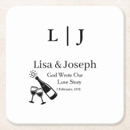 Popping Champagne &Toasting Glasses Party Wedding  Vierkante Kartonnen Onderzetter