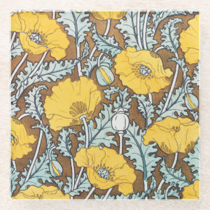 Poppy Art Illustratie Gele bloem Glazen Onderzetter