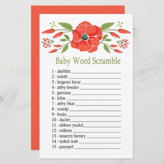 Poppy Baby word scramble game (Voorkant / Achterkant)