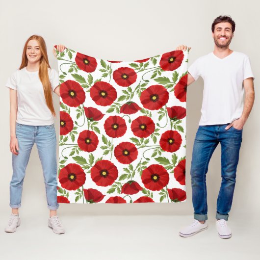 Poppy bloeiende vrolijke zomerbloemen fleece deken (In situ)