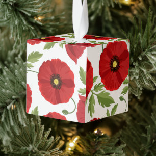 Poppy bloeiende vrolijke zomerbloemen kubus ornament