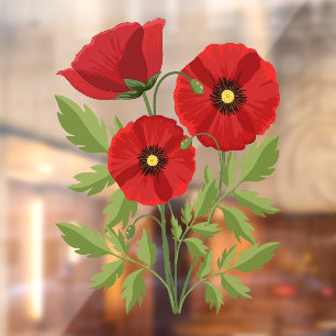 Poppy bloeiende vrolijke zomerbloemen raamsticker