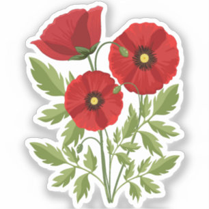 Poppy bloeiende vrolijke zomerbloemen sticker