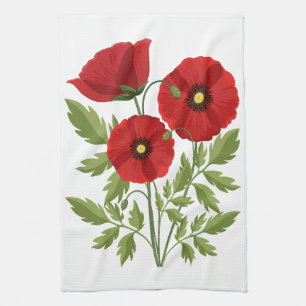 Poppy bloeiende vrolijke zomerbloemen theedoek