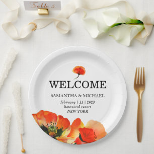 Poppy Bloem Rood Wit Bruiloft Papieren Bordje