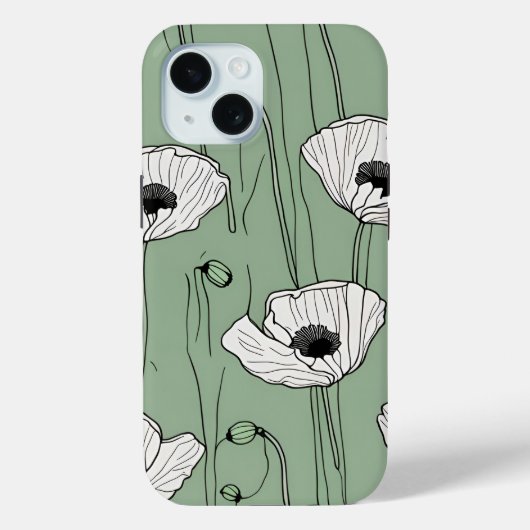 Poppy bloemen tekenen groene bloementelefoon geval Case-Mate iPhone case (Achterkant)