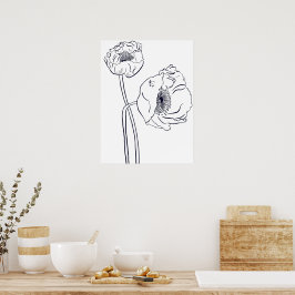 Poppy Botanical Line Art Poster