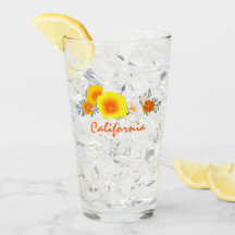 Poppy Bouquet met California Text Glass Cup
