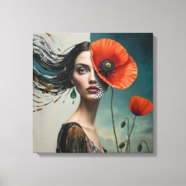 Poppy collage portret canvas afdruk