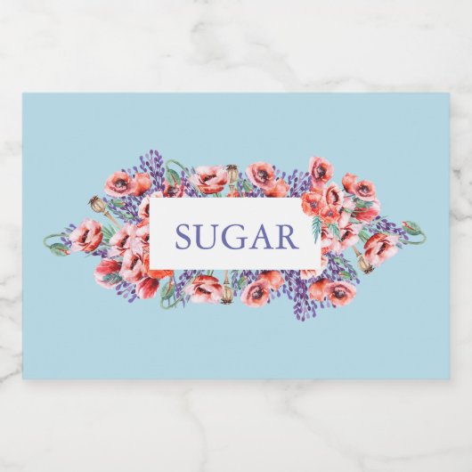 Poppy Collectie met spun Sugar Blue Background Voedselcontainer Etiket (Enkel label)