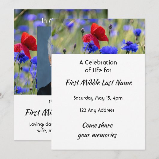 Poppy Cornflower Meadow  Memorial Pocket Keepsake Kaart (Voorkant / Achterkant)