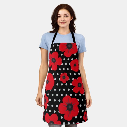 Poppy en Polka Dot Rood Zwart Schort (Gedragen)