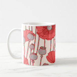 Poppy Field Dance: Naadloze Floral Rhapsody Koffiemok