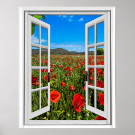 Poppy Field Faux Artificial Window Uitzicht Poster