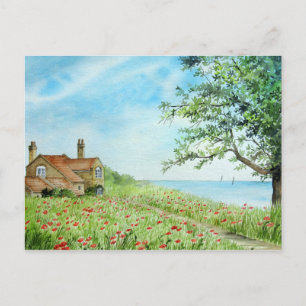Poppy Field Landscape Waterverf Painting Briefkaart