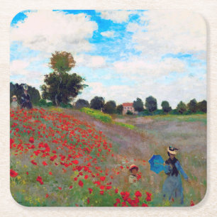 Poppy Field, Monet Vierkante Kartonnen Onderzetter