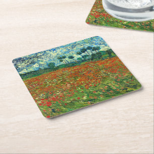 Poppy Field van Vincent Van Gogh Vierkante Kartonnen Onderzetter