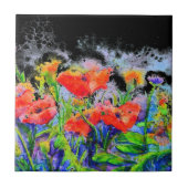 Poppy Fields - waterverf floral Tegeltje (Voorkant)