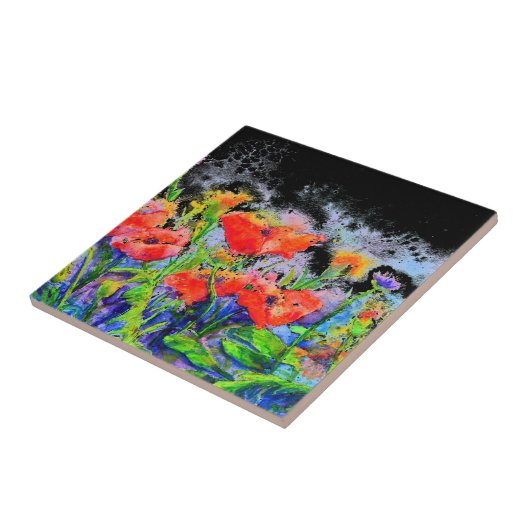 Poppy Fields - waterverf floral Tegeltje (Zijkant)