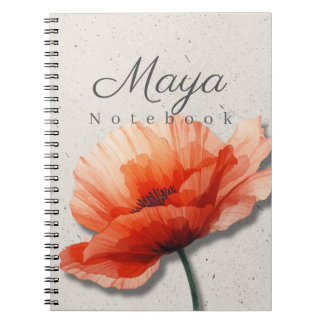 Poppy Floral Notebook Name | Red Flower Journal Notitieboek