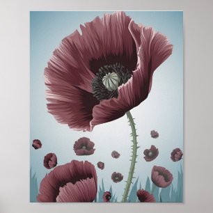 Poppy Flower Field Poster – Minimalistische Platte