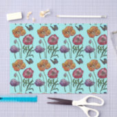  Poppy Flower Floral Aqua Pattern Waterverf Tissuepapier (Craft)